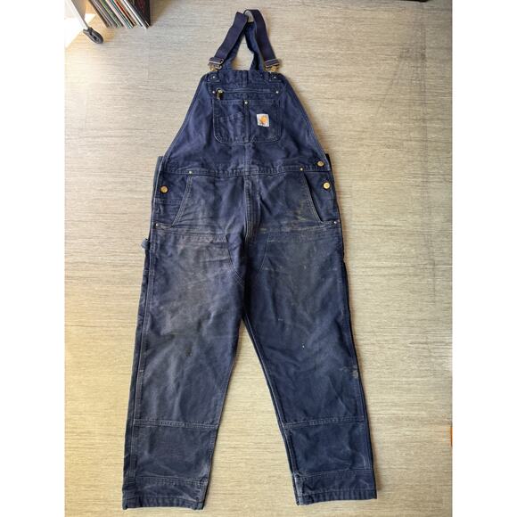 Carhartt Other - Carhartt Men's Duck Bib Overall R01 Navy Blue 102776-412 40x30 Double Knees Worn